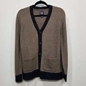 GAP Wool Blend Cardigan Sweater Men Medium Varsity‎ Colorblock Pockets Academia